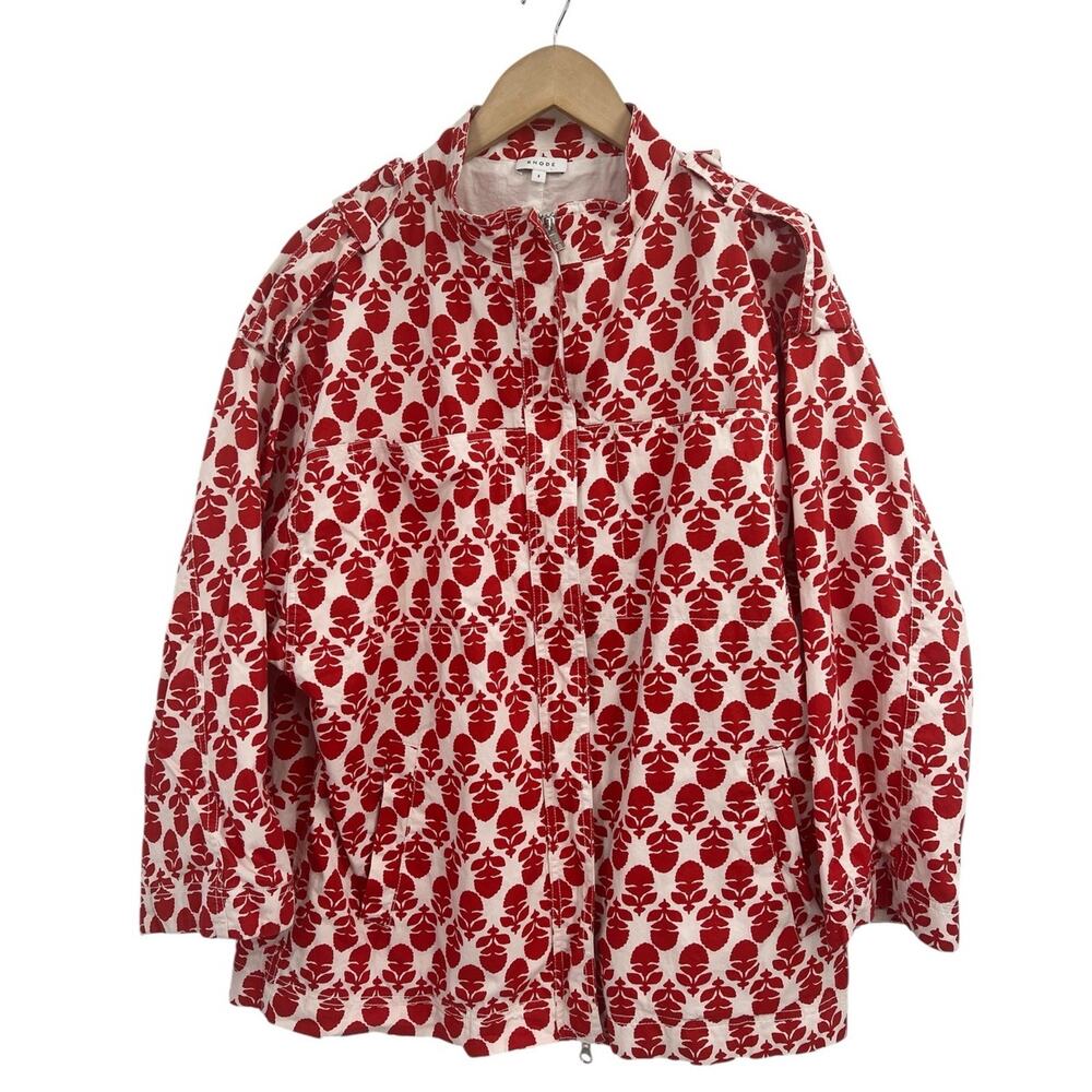 Rhode Red Floral Cotton Boxy Full Zip Jacket Small
